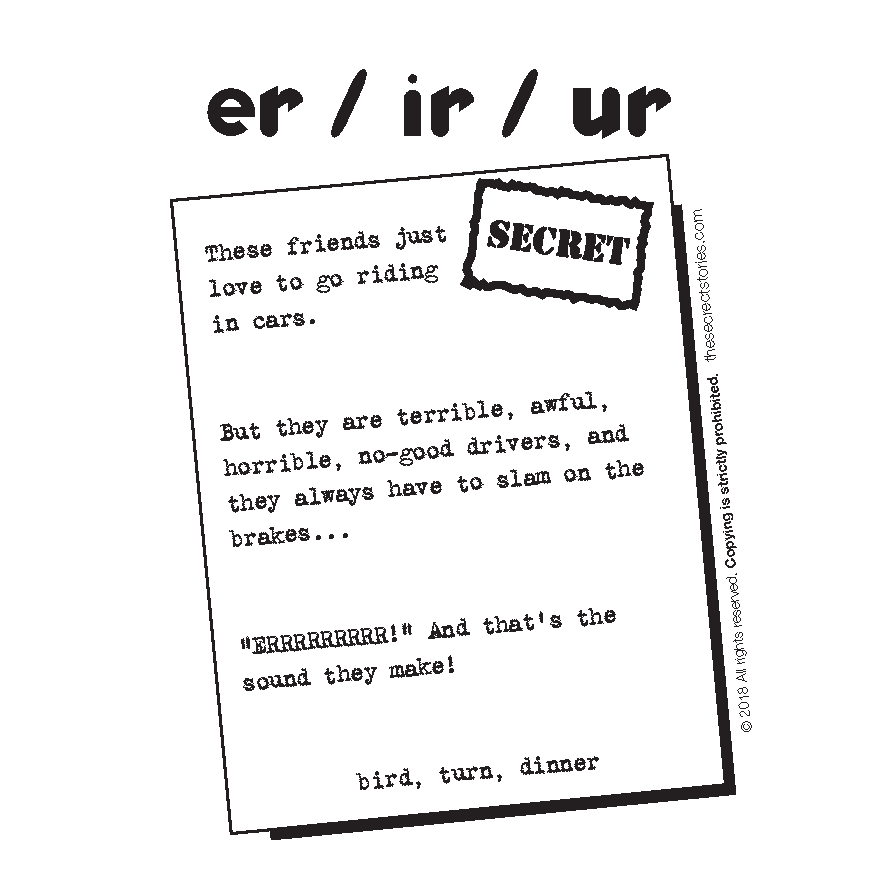 phonics flashcard er ir ur