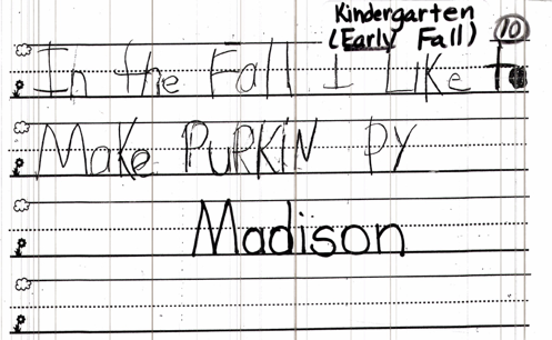 kindergarten one month writing sample