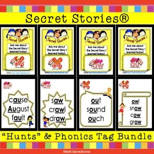 Secret Stories Phonics Tags/ Reading Awards and Hunting Guide 