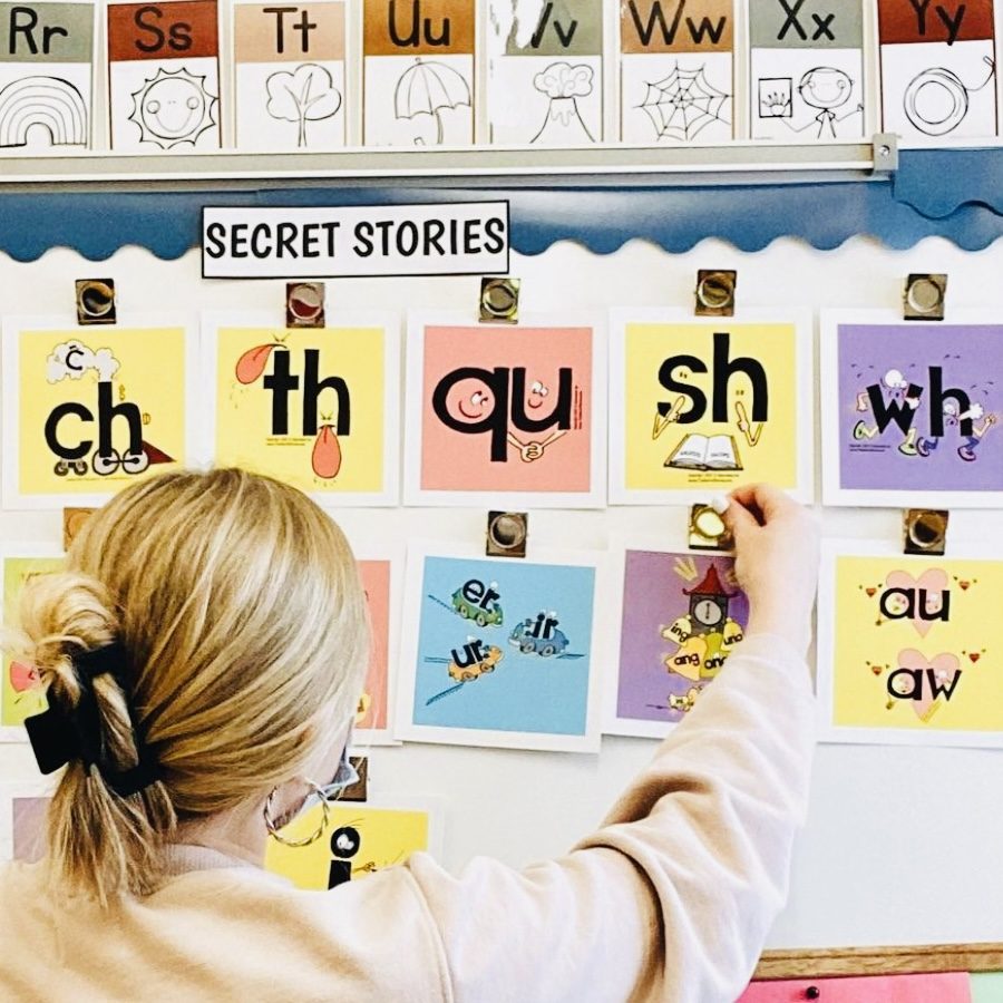 Phonics Flashcards word work at board